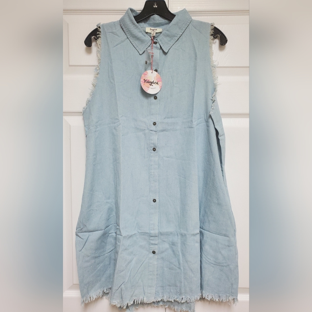 Hayden Los  Angeles Sleeveless Denim Shirt Dress/Light Wash
